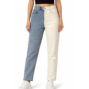 PacSun Two Tone Denim Jeans Button Fly Blue White Colorblock Y2K Womens 27 x 26